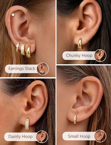 ORAZIO Small Gold Hoop Earrings for Women Hypoallergenic 14K Gold Plated Chunky Huggie Earring Sets for Multiple Piercing Dainty Earing Stacks Set Cute Silver Cartilage Jewelry Trendy Gifts4