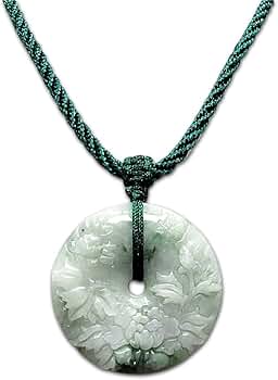 天然石　翡翠ネックレス　平安扣 18k レア色陽緑入りひすい本翡翠丸平安扣ペンダントネックレス天然石