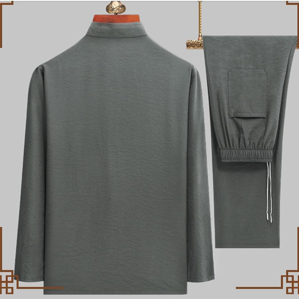 GVILTY Abito Da Uomo Tradizionale Cinese Cinese Cinese Costume a Maniche Lunghe Abito D'arte Marziale Marziale Uniforme Kung Fu, Cotone In Lino Tai Chi Pavimenti Per Pantal green-XXL