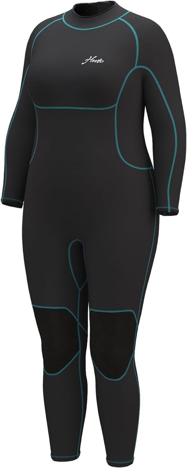 Hevto Plus Size Wetsuit Men Women 3/2mm 5/4mm Neoprene Full Shorty Wet Suit Back Zip Swimming Keep Warm in Cold Water Women-3mm Full-Black 28