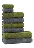 tuiste set asciugamani bagno grigio scuro - verde scuro oliva, hotel, cotone, 2 telo doccia 70x140cm + 4 asciugamani 50x90cm + 2 asciugamani ospiti 30x50cm, asciugamani bagno viso e bidet, morbidi