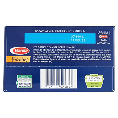 Barilla Piccolini 018 Fusilli - 5 pezzi da 500 g