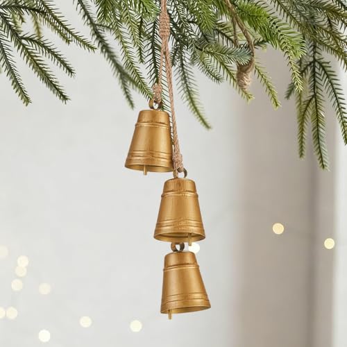Campana de Navidad, campanas de viento, campanas vintage con 3 campanas rústicas de latón, decoración para árbol de Navidad
