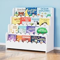 SpaceAid 4-Tier Scalloped Bookshelf, Montessori Bookcase for Toddlers, Wooden Book Shelf Organizer Display Furniture for Kids Rooms, Playroom, Nursery and Classroom, 29.6\u201C Wide, White