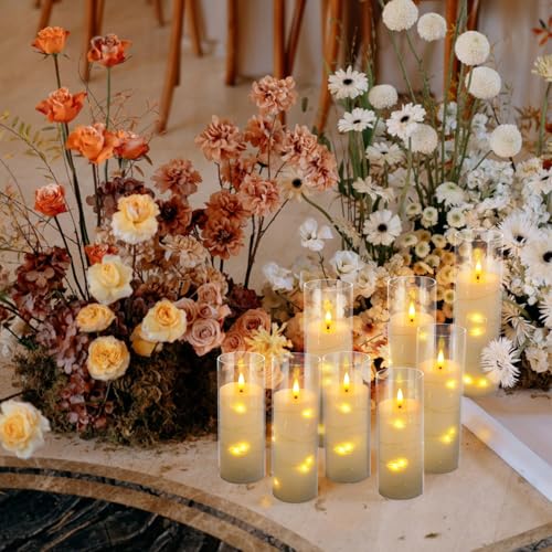 Image of 12 Pack Acrylic Flameless Candles,with Embedded Star String, Battery Operated Candles Flickering LED Pillar Candles with Remote Control and Timer, Ideal for Indoor /Outdoor Decor,Wedding,BBQ and Gift.