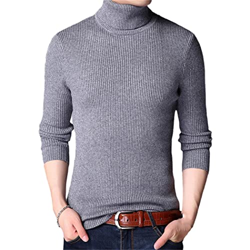 Pull col roulé homme tricot gris chaud vêtement casual confortable taille L