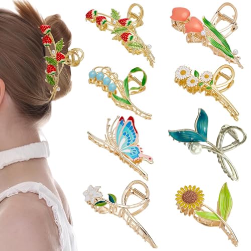 Pince à cheveux en métal grande taille fixation solide motif lys et fleurs