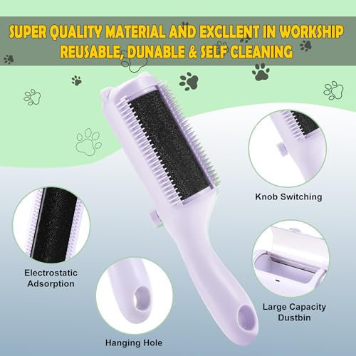 Image of 2 Pcs Cat and Dog Grooming Brush for Short Hair Pets, Shedding Brush for Indoor Cats, Dogs, Rabbits (Pale Purple)