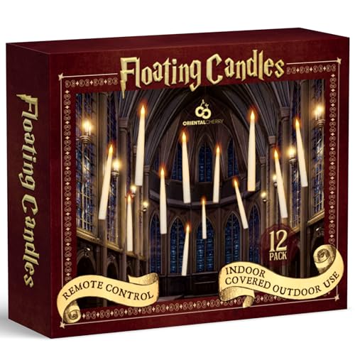 ORIENTAL CHERRY Halloween Decorations - Floating LED Candles with Remote Control -12Pcs Magic Witch Wizard Christmas Decor for Indoor Home Room Classroom Bedroom Birthday Party (with Common Remote)
