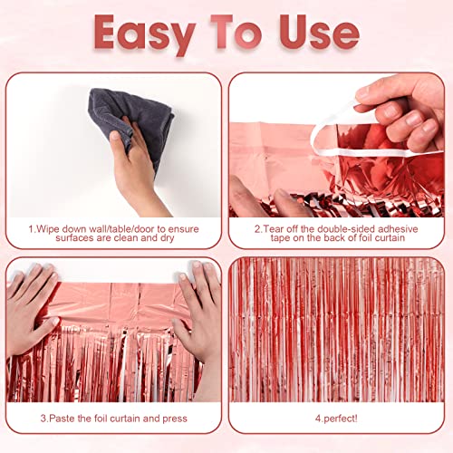 Image of Voircoloria 4 Pack Rose Gold Foil Fringe Backdrop Curtains, Tinsel Streamers Birthday Party Decorations, Fringe Backdrop for Graduation, Baby Shower, Gender Reveal, Disco Party