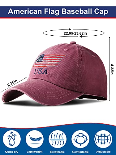 Htvshee 4 Pieces American Flag Baseball Caps Usa Flag Patriotic Tactical Hat Patriotic Flag Pride Caps For Men Women Outdoor Sport (Wine Red) #TOP1