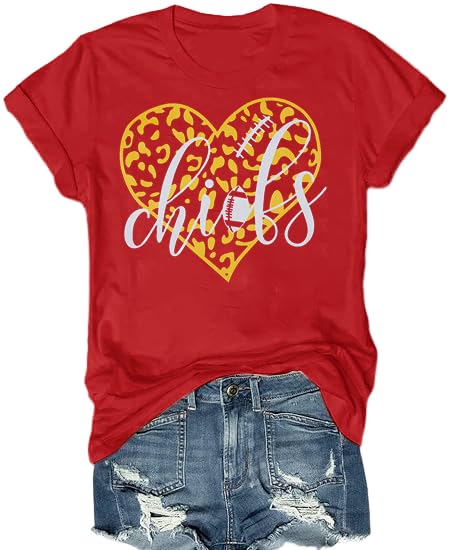 Game Day Shirt Women: Team Fan T-Shirt Cute Football Heart Graphic Tees Casual Season Short Sleeve Tops