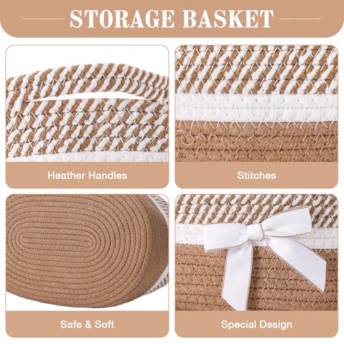 Image of Colingmill 1 Set Woven Basket for Gift Empty with Cellophane Wrap Set 14 x 10 x 5.5 Inch, Medium Decorative Gift Basket Empty to Fill, Cotton Rope Storage Box Decor (Khaki White)