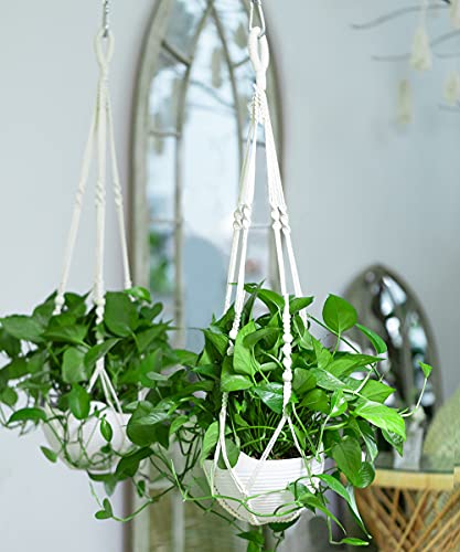 Macrame Plant Hangers 2 Pack Hanging Planters Indoor Outdoor Plant Hangers 35 Inch Handmade Hanging Basket Flower Pots Stand Holder With 4 Hooks For Home Decor Ceiling Wall Planters Hanging,White #TOP1