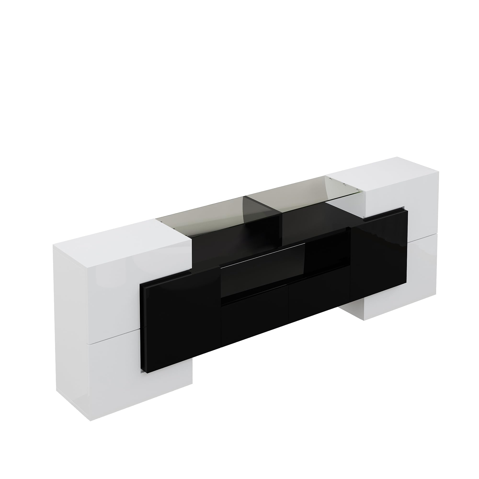 Lowboard per TV moderna, larghezza 200 cm, bianco lucido e grigio, con illuminazione LED RGB, 6 ante e 2 cassetti, armadietto multimediale (bianco+nero + MDF)