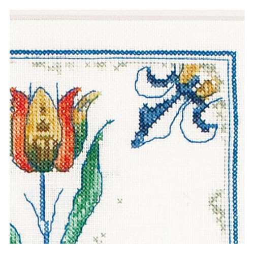 Image of Thea Gouverneur - Counted Cross Stitch Kit - Antique Tiles Flowers - Aida - 18 Count - Embroidery Kit for Adults - DMC Embroidery Threads and Other Cross Stitch Supplies Included - 485A