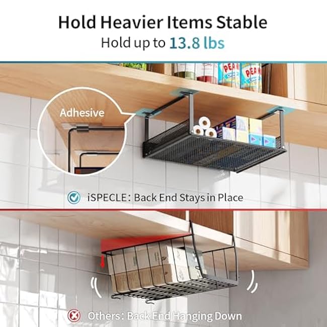 iSPECLE Under Shelf Basket 4 Pack, 15 and 30 Black Strong Adhesive
