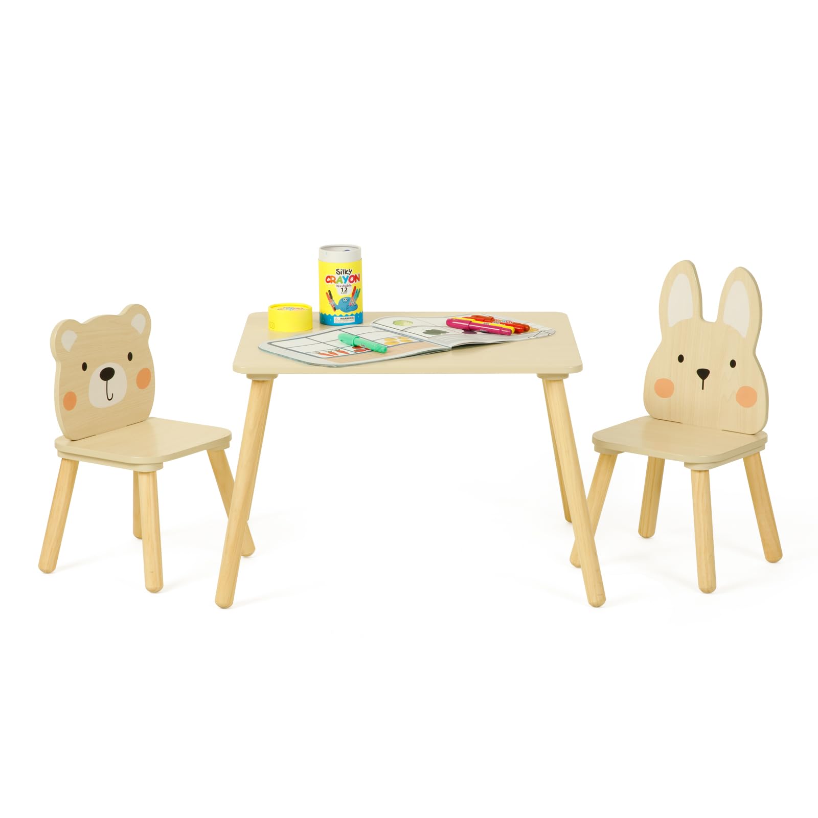 HONEY JOY Ensemble Table Et Chaises Pour Enfants En Bois De Pin Avec 4 Chaises Avec
