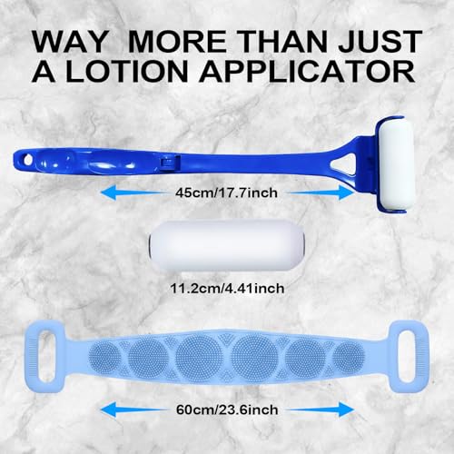 Lotion Applicator for Back & Body, Sunscreen Application Roller (3 Reusable Foam Rollers) with Long Reach Folding Handle and Silicone Body Scrubber - Apply Lotion, Moisturizer, Cream, Ointment,Blue - Thumbnail 7