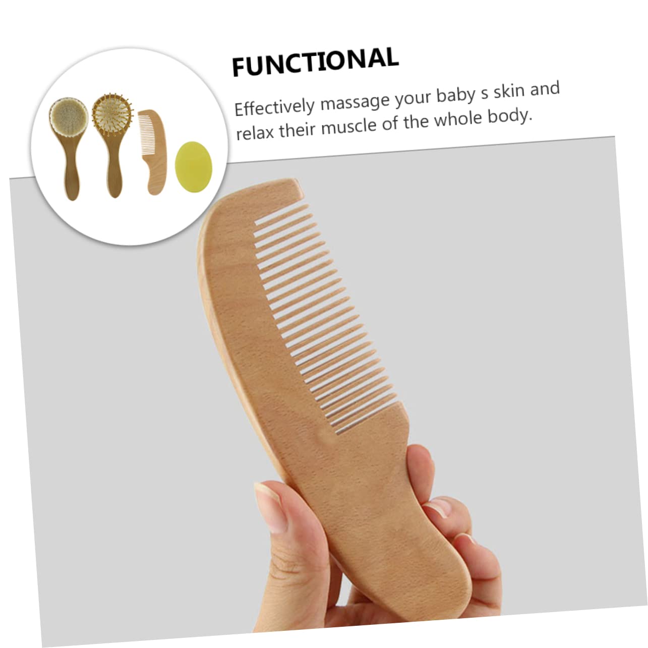 1 Set di spazzole in Lana con Manico in Legno, Set di Accessori per Il Bagno e la Doccia, Kit per la Cura del Neonato