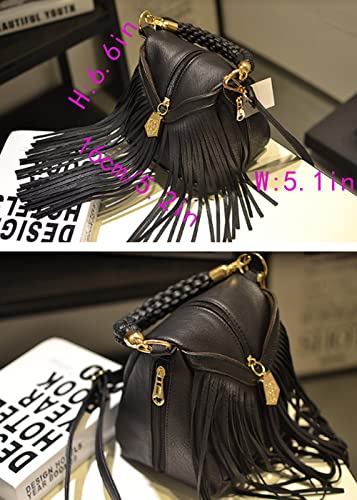 YAQUNICER Women Vintage Tassel Crossbody Bag Weave Handbag Small Purse Bucket Bags3