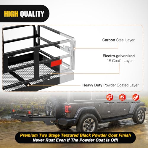 Image of Nilight 60 inch x 24 inch x 14.4 inch Carrier with Stabilizer Fits 2-inch Receiver 500 Lbs Heavy Duty Capacity Luggage Basket Fold Up for SUV Pickup Camping Traveling Capacity Basket