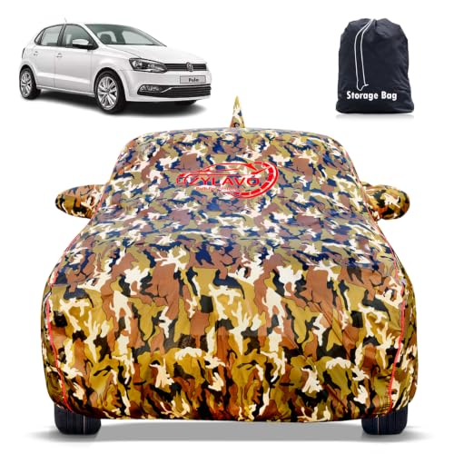 Image of Premium Car Cover for Volkswagen Polo 2010-2026 Models | 100% Waterproof, UV & Dust Protection | Mirror & Antenna Pocket | Triple Stitched, Soft Inner Lining, Belt & Buckle (Jungle Print)