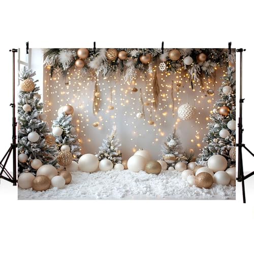 MEHOFOND Telón de fondo de Navidad de 7 x 5 pies para fotografía, árbol de Navidad, bola de árbol de Navidad, luz de nieve, fondo de fotos para adultos y niños, retrato familiar, decoración de fiesta,