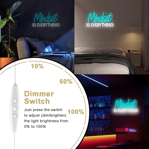 Image of Mutank Mindset Is Everything Neon Sign Wall Decor, Motivational Neon Light USB Powered LED Dimmable, for Classroom Decor Office Gym Library Bedroom Bar Sign(14.1 * 7.8 In)