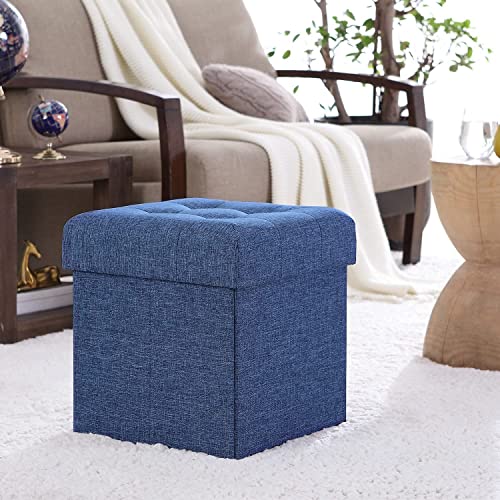 Image of AR Mall 15 Inches Storage Ottoman Cube, Foldable Storage Boxes Footrest Step Stool, Padded Seat for Dorm Living Room Laundry Storage Space, Bed Storage Seat, Toys Storage (38X38X38 CM) (Blue)