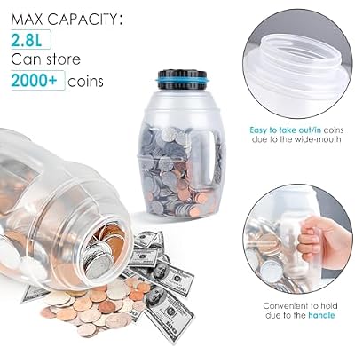X-Large Piggy Bank for Boys Adults, Vcertcpl Digital Coin Counting Bank with LCD Counter, 2.8L Capacity Coin Bank Money Jar for Adults, Designed for All US Coins (Blue, X-Large)