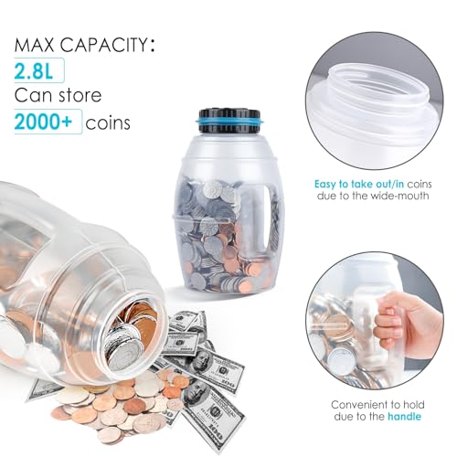 X-Large Piggy Bank for Boys Adults, Vcertcpl Digital Coin Counting Bank with LCD Counter, 2.8L Capacity Coin Bank Money Jar for Adults, Designed for All US Coins (Blue, X-Large)