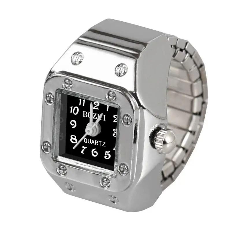 Triyugo Quartz Finger Silver Ring Watch,Ring Watch Bezel Stainless Steel Round Analog Ring Watch for Men Women Ring Watch for Gift (Black) (B0CVQJ1LSV) Amazon Price History, Amazon Price Tracker