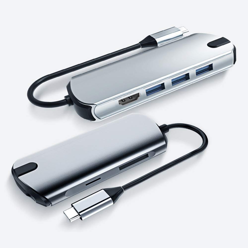 ELECFORU8-in-1 USB C Hub Adapter, with 4K HDMI, 60W PD Charging Port,microSD and SD Card Reader, 3 USB 3.0 Ports, 3.5mm Audio Port for MacBook Pro 2019/2018/2017 Pixelbook XPS, and More Device