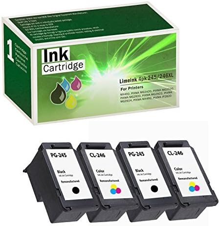 Limeink Paquete de 4 cartuchos de tinta remanufacturados PG-245XL CL-246XL de alto rendimiento (2 negros, 2 colores) para Pixma iP2820 MG2420 MG2520