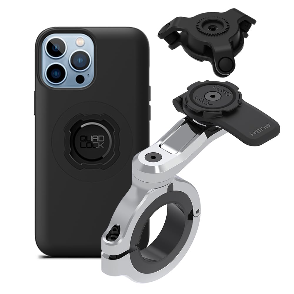 Quad Lock Motorcycle Handlebar Phone Mount PRO Chrome - Large with Vibration Dampener and MAG Phone Case for iPhone 13 Pro Max