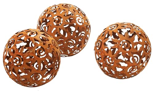 Kobolo Gartenkugel KASUMA, 3er Set, Metall Ø15 cm, braun, dekorative Kugeln in Rostoptik für Garten & Outdoor Dekoration, langlebig und wetterfest - ideal für den Außenbereich