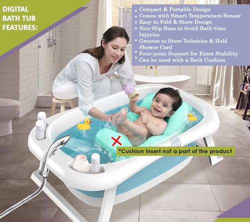 Image of Safe-O-Kid Big and Sturdy Foldable Baby (0-5 years) Bath tub with 1 Year Warranty, Anti-Slip, Temperature Sensitive Plug, Space Saving, Newborn Baby Folding Bathing Tub Girls & Boys with Soap Tray, Easy to Store, Foldable Shower Pool for Kids -Blue