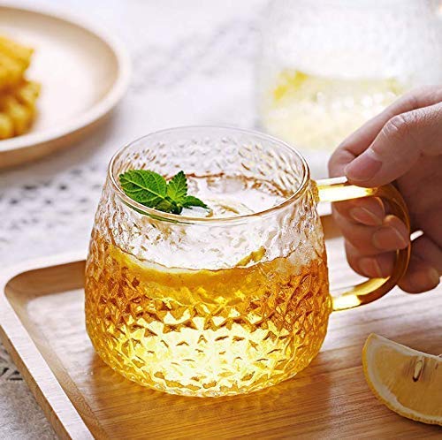 Image of Glass Coffee Tea Milk Mug with Golden Handle for Home Office and Traveling Espresso Chocolate & Beverage, Mocha, Fruit Drink, Shake, Cappuccino Mug 400 ML
