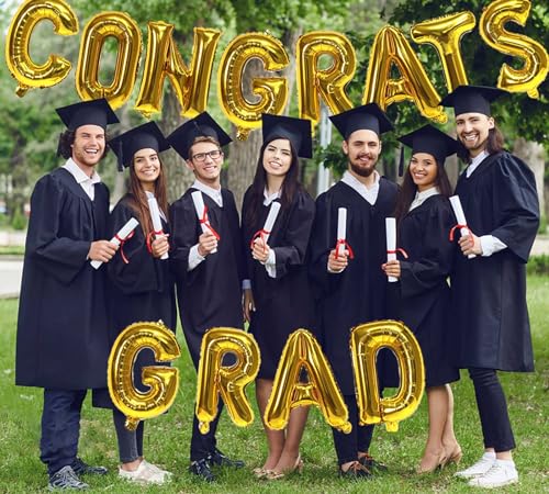 KALOR 16 Inch Gold Congrats Grad Banner Balloons, Gold Congrats Grad Letters Sign, Graduation Decorations 2026 for Graduation Party Decorations 2026 by KALOR - Used condition - Image 4