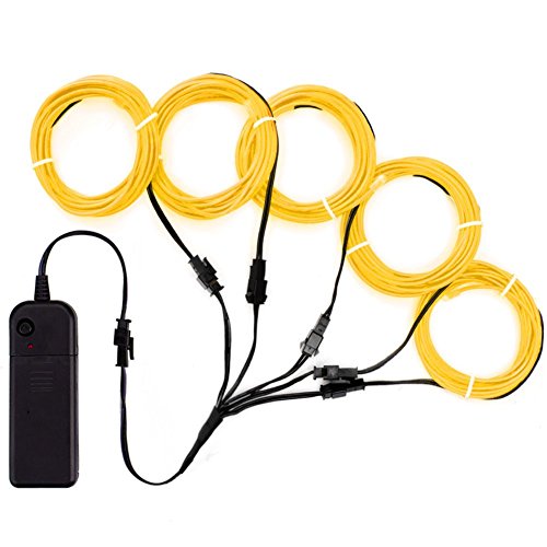 ZITRADES EL Wire Yellow Neon Lights Kit with 4 Modes Portable Battery Operated for DIY Party Decoration, 5 by 1-Meter