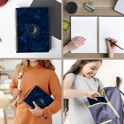 Image of Cute Spiral Notebook 8.5 x 11 Graph Paper Journal A4, Blue Moon | 70 page, Note Book with Pocket, Large, Big, Hard Cover, Aesthetic, Pretty Design, for Women, Girls, Kawaii