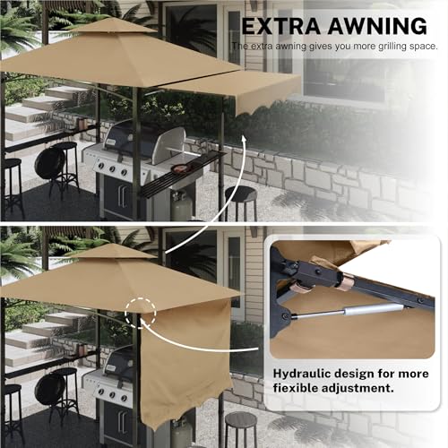 Image of MASTERCANOPY 11x5 ft Grill Gazebo with Side Awning & LED Lights, Khaki