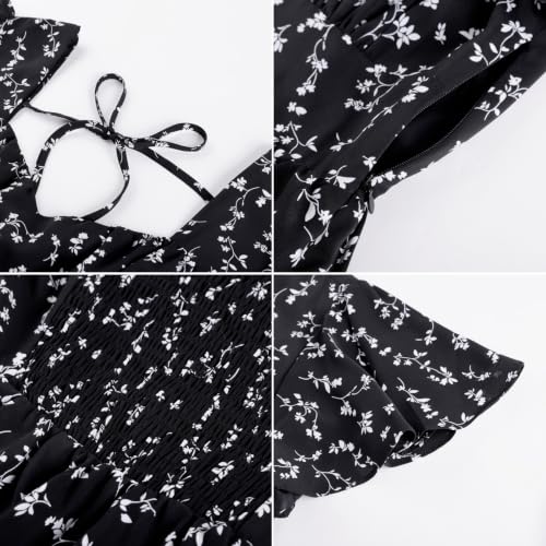 Image of Belle Poque Women's Vintage Square Neck Dress 2026 Summer Short Sleeve Layered Tiered Ruffle A-line Swing Midi Dress