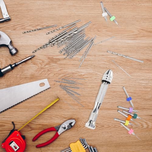 Image of Zhehao 59 Pieces Hand Drill Bits Set Include 49 Pcs Metal Pin Vise Hand Drill Micro Mini Twist Bits and 10 Pcs Tungsten Carbide PCB Rotary Tools for Resin Polymer DIY Jewelry Making Carving(Silver)