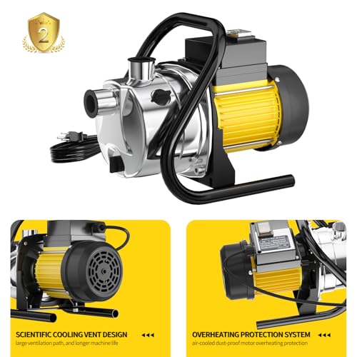 Image of Water Transfer Pump 110V Shallow Well Pump 1.6HP Electric Portable Garden Pressure Booster Pumps for Sprinkler Irrigation Lawn with Adapters, Light Yellow