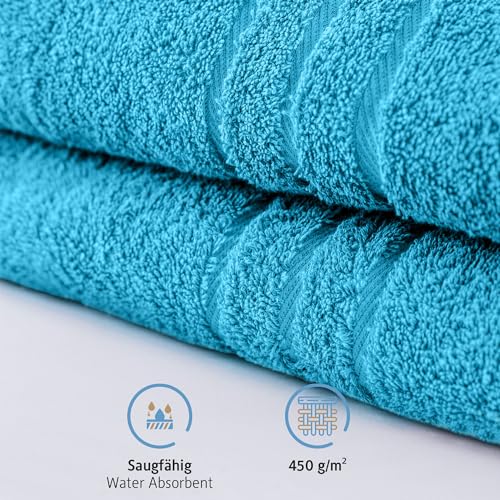 Komfortec 2er Saunatuch Set 70x200 cm aus 100% Baumwolle, XXL-Saunatücher, Sauna Handtuch, Weich, Groß, Frottee, Schnelltrocknend, Türkis – Ansicht 4