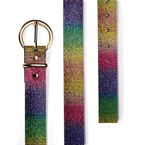Dubulle Women's Multicolor Shiny Rhinestone Belt Party Fashion Accessories Single Prong O-Ring Buckle Belt Jeans Belts #TOP5