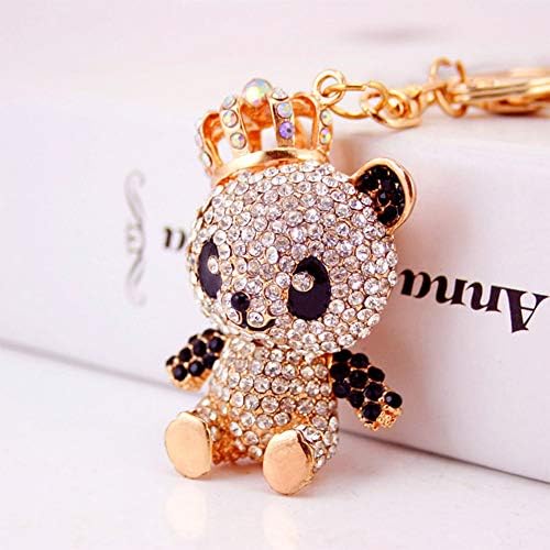 Jzcky Shzrp Lovely Crown Panda Crystal Rhinestone Keychain Key Chain Sparkling Key Ring Charm Purse Pendant Handbag Bag Decoration Holiday Gift(White)