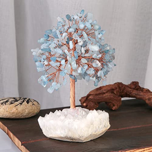 Nupuyai Aquamarine Crystal Money Tree with Rock Crystal Cluster Base - Image 3